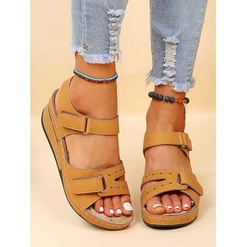 

Plain Color Buckle Strap Wedge Heels Trendy Outdoor Sandals, Orange