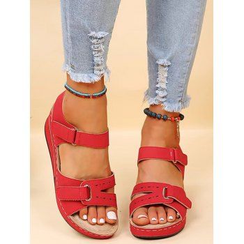 

Plain Color Buckle Strap Wedge Heels Trendy Outdoor Sandals, Red