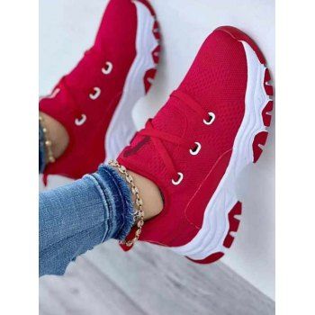 

Breathable Crisscross Slip On Thick Platform Sports Shoes, Rose red