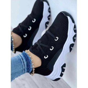 

Breathable Crisscross Slip On Thick Platform Sports Shoes, Black