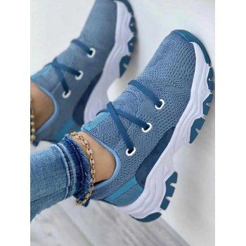 

Breathable Crisscross Slip On Thick Platform Sports Shoes, Blue