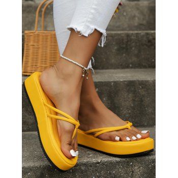 

Plain Color Open Toe Slip On Outdoor Flip Flops, Yellow