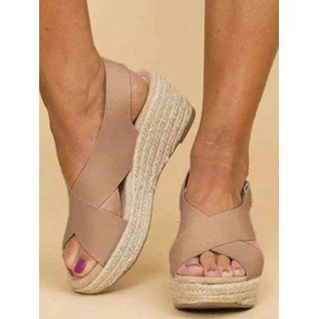 

Crossover Open Toe Wedge Heels Slip On Casual Sandals, Apricot