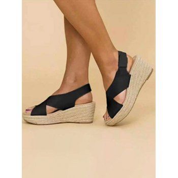 Crossover Open Toe Wedge Heels Slip On Casual Sandals