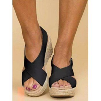 

Crossover Open Toe Wedge Heels Slip On Casual Sandals, Black