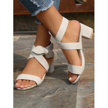 

Plain Color Crossover Bowknot Open Toe Chunky Heels Trendy Sandals, Beige