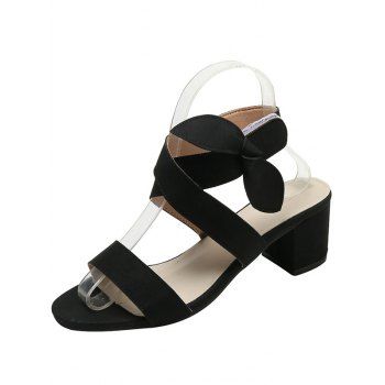 

Plain Color Crossover Bowknot Open Toe Chunky Heels Trendy Sandals, Black