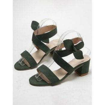 

Plain Color Crossover Bowknot Open Toe Chunky Heels Trendy Sandals, Dark green