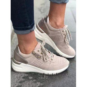 

Lace Up Breathable Colorblock Casual Sports Shoes, Light khaki