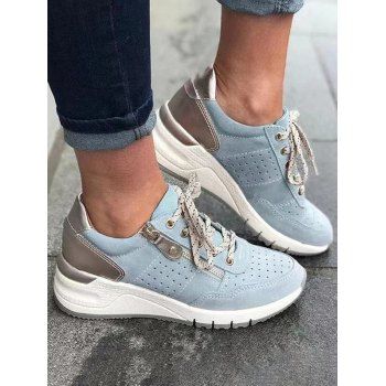 

Lace Up Breathable Colorblock Casual Sports Shoes, Sea blue