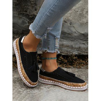 Colorblock Fringe Slip On Flat Platform Outdoor Shoes