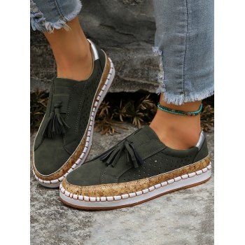 

Colorblock Fringe Slip On Flat Platform Outdoor Shoes, Green