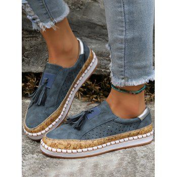 

Colorblock Fringe Slip On Flat Platform Outdoor Shoes, Blue