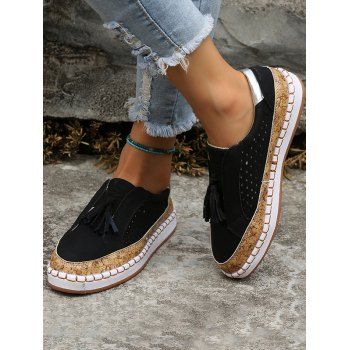 

Colorblock Fringe Slip On Flat Platform Outdoor Shoes, Black