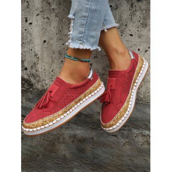 

Colorblock Fringe Slip On Flat Platform Outdoor Shoes, Red