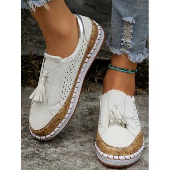 

Colorblock Fringe Slip On Flat Platform Outdoor Shoes, White