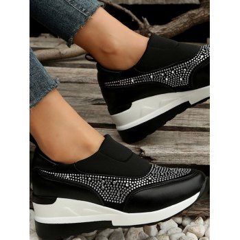 

Rhinestone Wedge Heels Slip On Outdoor Shoes, Black