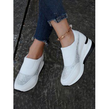 

Rhinestone Wedge Heels Slip On Outdoor Shoes, White