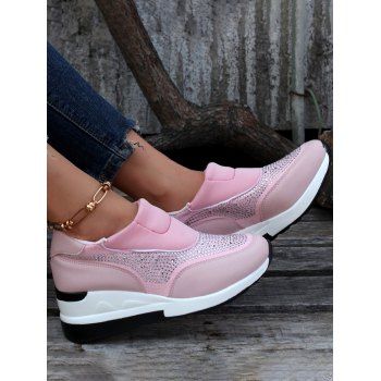 

Rhinestone Wedge Heels Slip On Outdoor Shoes, Pink