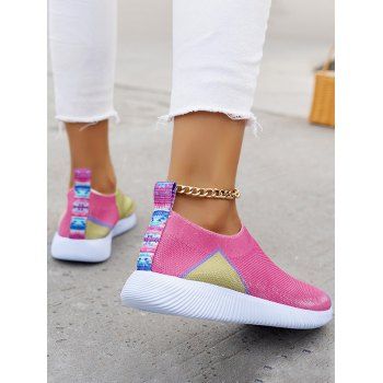 

Contrast Colorblock Breathable Slip On Sports Shoes, Rose red