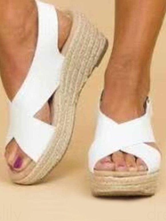 Crossover Open Toe Wedge Heels Slip On Casual Sandals - Blanc EU 40