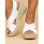 Crossover Open Toe Wedge Heels Slip On Casual Sandals - Blanc EU 38