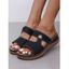 Plain Color Rhinestone Sun Embellishment Slip On Flat Platform Open Toe Trendy Slippers - Noir EU 36