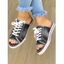 Canvas Open Toe Lace Up Flat Platform Trendy Slippers - Gris EU 42