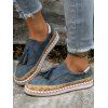 Colorblock Fringe Slip On Flat Platform Outdoor Shoes - Bleu EU 43