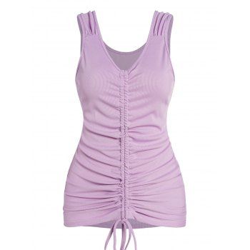 

Solid Color Cinched Tank Top Textured V Neck Casual Summer Tank Top, Purple