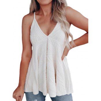 

Pure Color Textured Tank Top V Neck Empire Waist Casual Tank Top, White