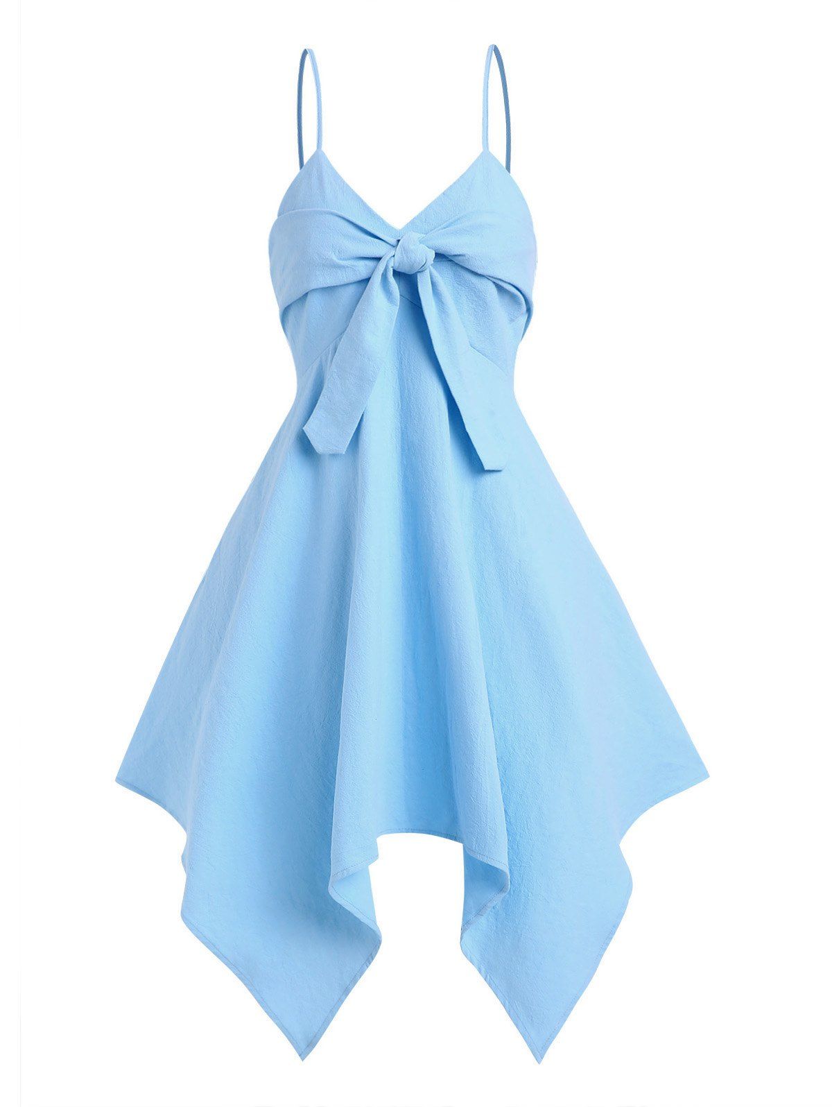 Robe Mi-longue Asymétrique à Bretelles Spaghetti - Bleu clair L