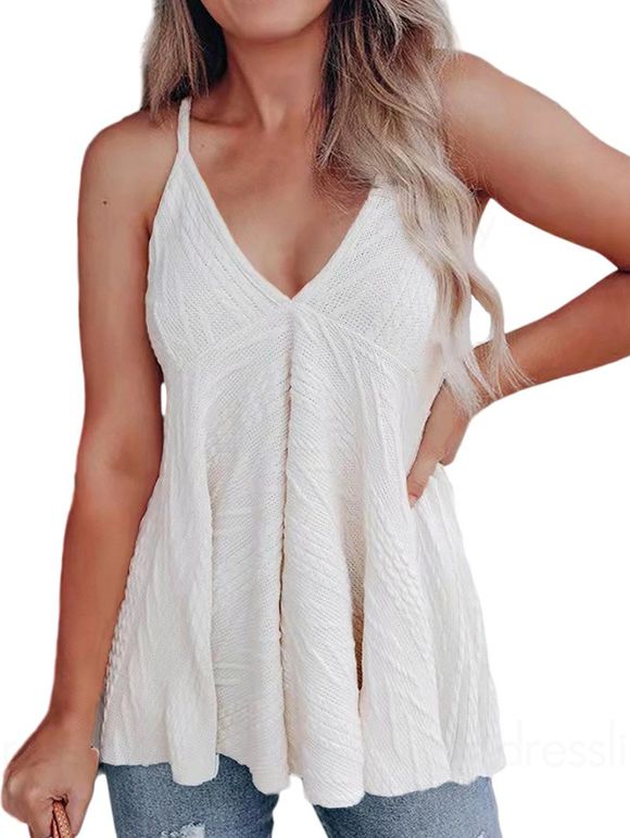 Débardeur Décontracté Texturé Taille Empire en Couleur Unie à Col V - Blanc L