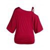 T-shirt Torsadé en Avant en Couleur Unie à Bretelle Bouclée à Col Oblique Courbe Grande Taille - Rouge 4X