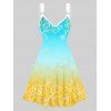 Ombre Dress Flower Leaf Print O Ring Strap High Waisted Sleeveless A Line Mini Dress - BLUE S