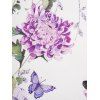 Allover Flower Butterfly Print Midi Dress Flounce O Ring Self-belt V Neck Garden Dress - PURPLE S