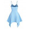 Pastel Color Dress Knotted Spaghetti Strap Empire Wast Asymmetrical Midi Dress - LIGHT BLUE S