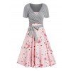 Ensemble de Robe Ligne A Fleurie Papillon Imprimé et de T-shirt Superposé Deux Pièces - Violet clair XXXL