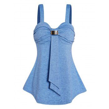 

Ruched Bust Metal Detail Tank Top Sweetheart Neck Casual Tank Top, Light blue