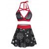 Ensemble de Bikini de Bain Croisé à Imprimé Lune Etoile et Soleil à Col Halter de Vacance de Swimwear - Noir S