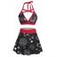 Ensemble de Bikini de Bain Croisé à Imprimé Lune Etoile et Soleil à Col Halter de Vacance de Swimwear - Noir S