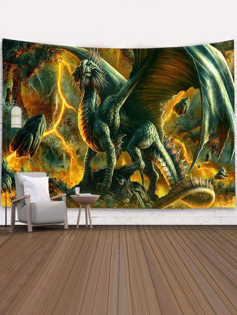 Tapisserie Murale à Imprimé Dragon et Éclairs Décor Maison