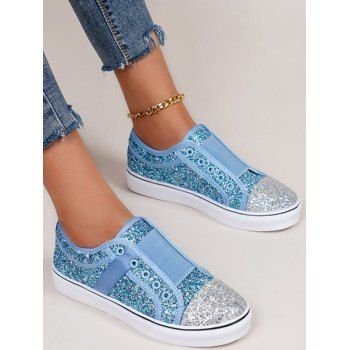 

Sparkly Sequins Slip On Casual Flat Shoes, Blue