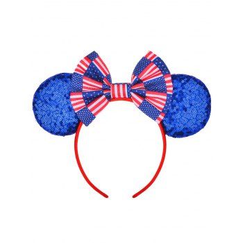 

Sequined Bowknot Striped Star American Flag Elements Print Ethnic Hairband, Blue