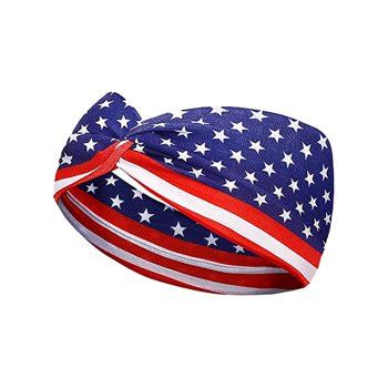 

Star Striped American Flag Elements Pattern Twisted Wide Headband, Blue