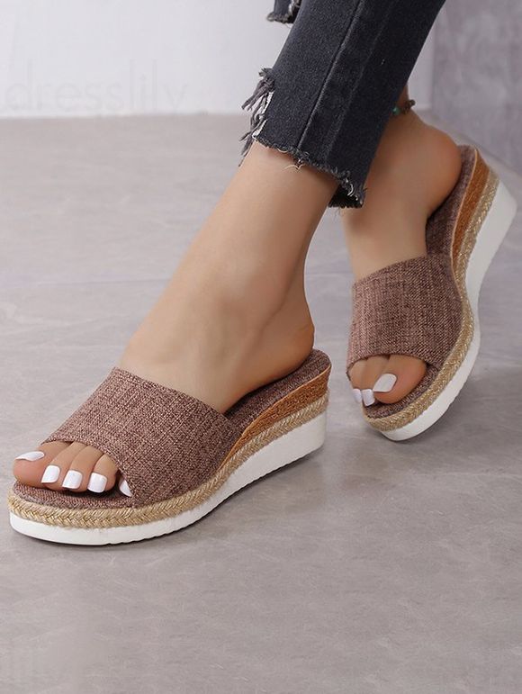 Summer Casual Platform Wedge Slippers - Marron Camel EU 36