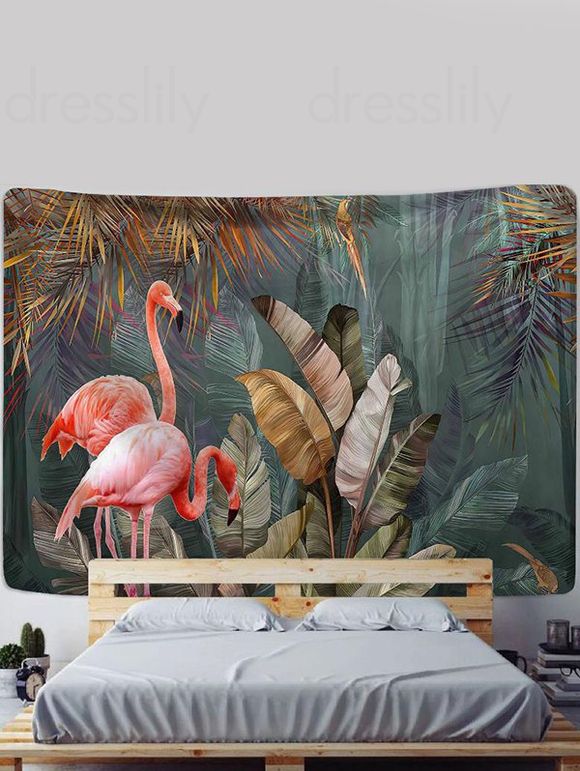 Tapisserie Murale à Imprimé Flamants Roses et Feuilles Tropicales Décor Maison - multicolor 95 CM X 73 CM
