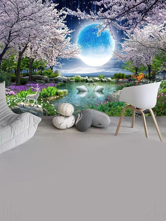 Tapisserie Murale Motif Paysage Arbre et Fleurs Décor Maison - multicolor 150 CM X 130 CM