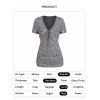 Lace Up Plunging Neck Knit Tee Ruched Pocket Patches Short Sleeve Long Knitted T-shirt - GRAY M