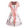 Mini Robe Chinée Superposée à Imprimé Fleur de Pêcher à Manches Courtes Faux Deux Pièces - Rose clair XXL